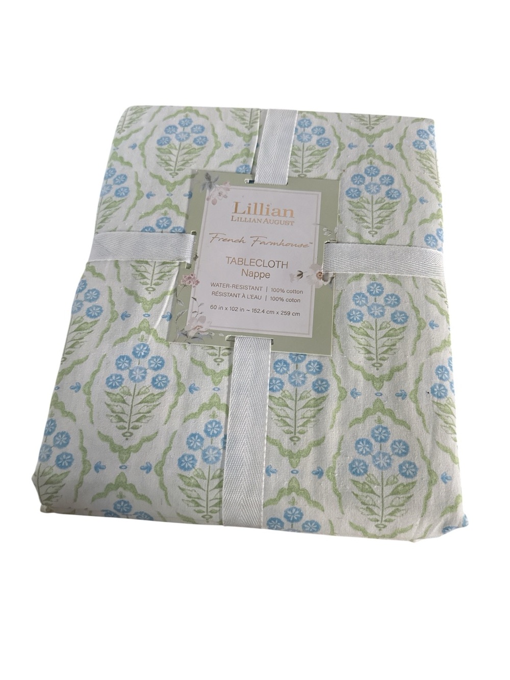 Lillian August Blue & Green Floral Cotton Tablecloth NWT